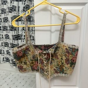 Floral Lace-Up Corset Top